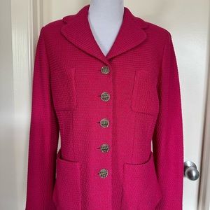 St John boucle knit jacket hot pink sz 12 made USA VG